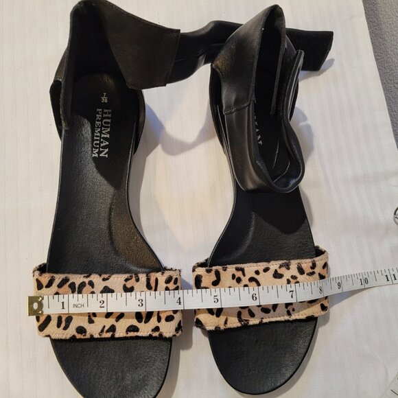 Genuine Leather Animal Print Sandals Black Beige Ankle Strap Size 8/38 - Picture 12 of 12